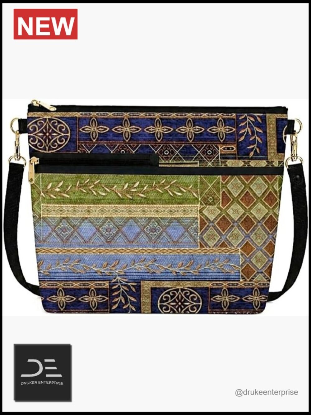 Handmade Tapestry Hobo Shoulder Crossbody Bag with Zipper Pockets